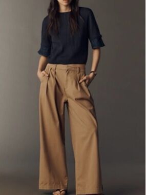 Anthropologie Maeve Wide Leg High-Waist Pants in Khaki